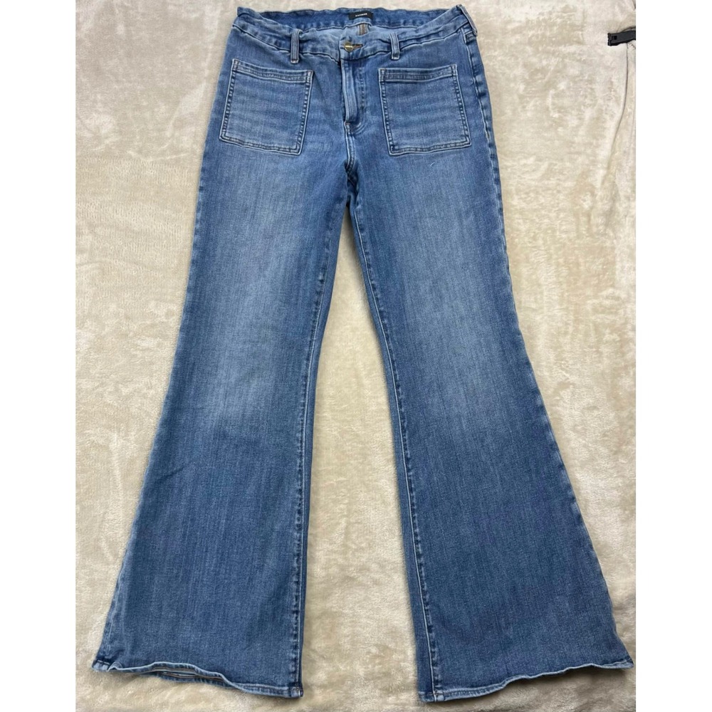 Express 70s Flare Mid Rise Ultra Hyper Stretch Blue Jeans Women L 12 14 16